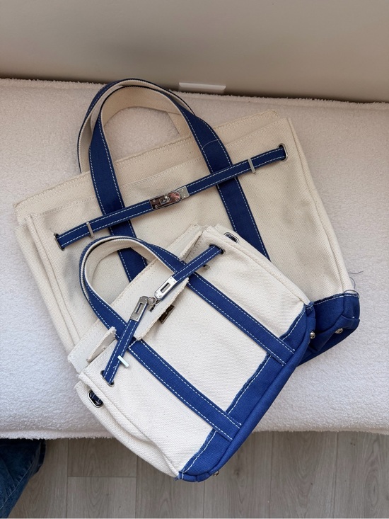 Boatkin Large & Mini Canvas Boat Tote Bag Navy Blue with Silver